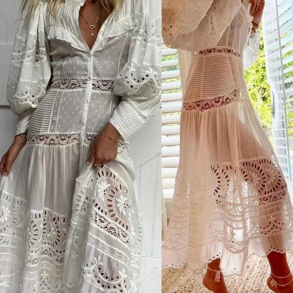 LoveShackFancy Womens Titania Midi Dress Sz 0 White Eyelet Embroidered Romantic - Picture 11 of 11